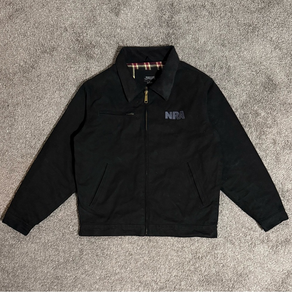 Burks Bay NRA Black Thick Work Jacket L Plaid Lined Corduroy Collar Full Zip